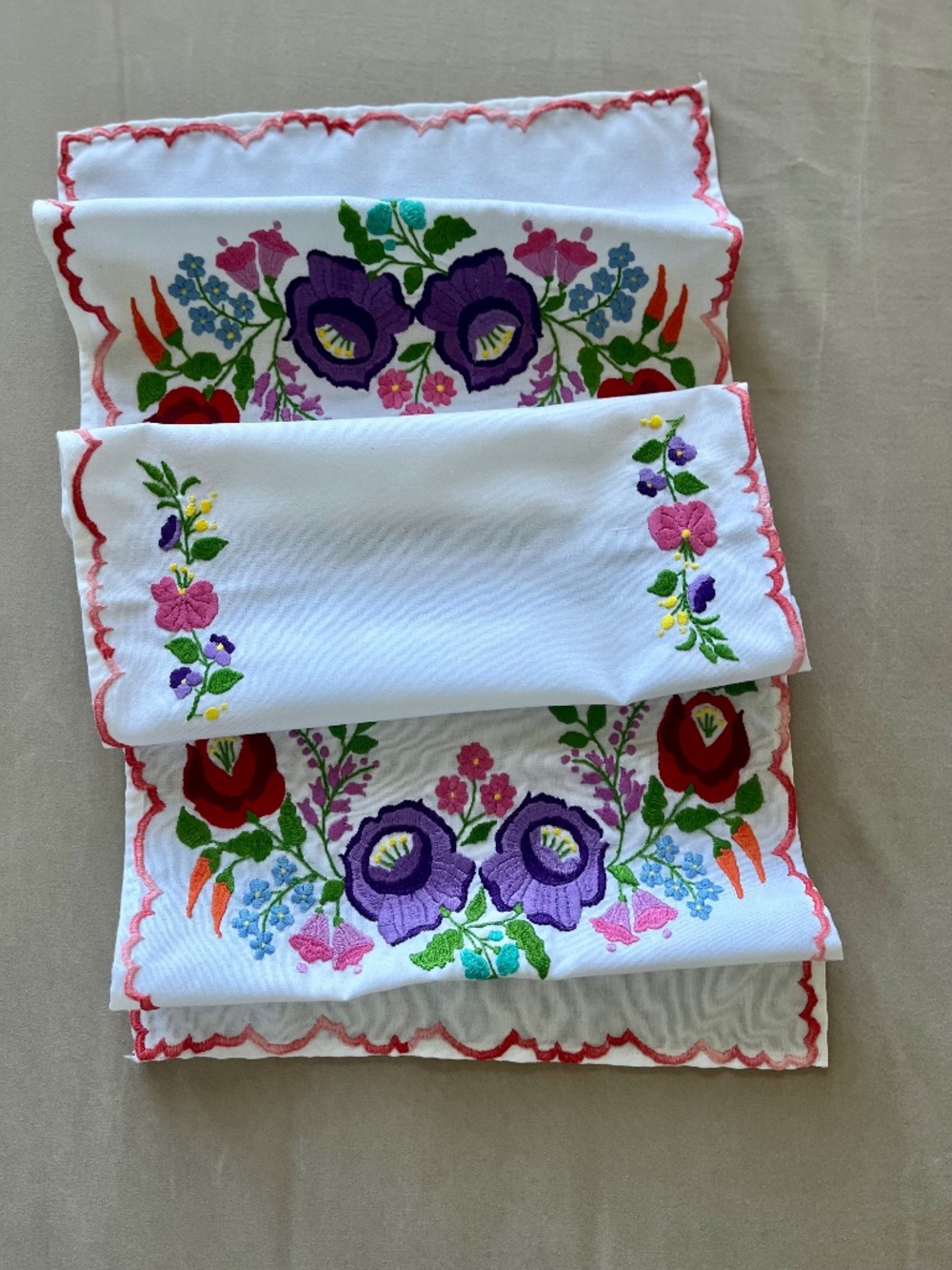 Table Runner Hand Embroidered 13”x34”